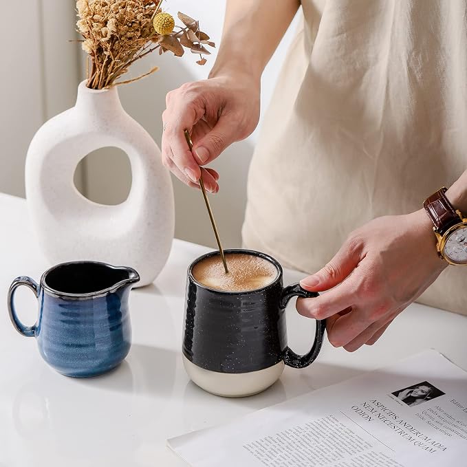 HASENSE Coffee Mugs Set of 2, 20 oz Coffee Cups Ceramic, Big Tea Cup with Comfortable Handle, Black Coffee Mug Set for Office and Home, Ideal for Latte Soup Tea Mike, Dishwasher Microwave Safe - Image 7