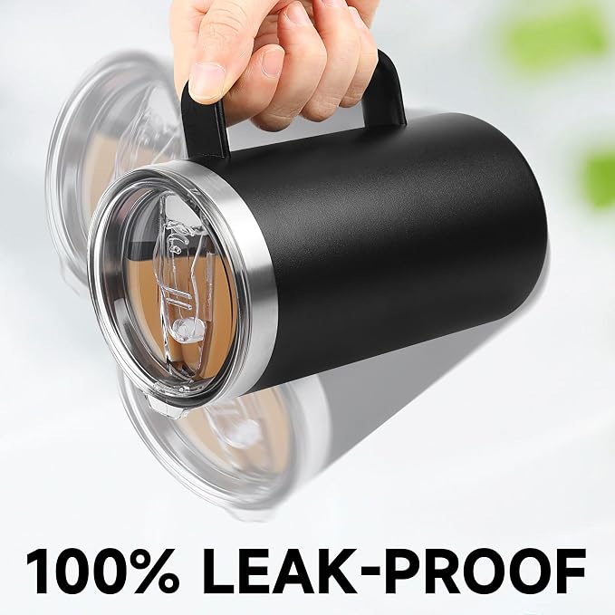22oz Insulated Coffee Mug with Handle & Leak-Proof Lid - Double Wall Stainless Steel Travel Tumbler Bulk for Commute/Office/Home, Navy Blue, 4 Pack - Image 2