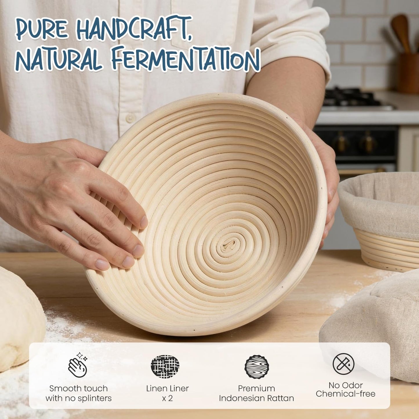 Complete Sourdough Bread Baking Kit with Banneton Basket & Starter Jar
