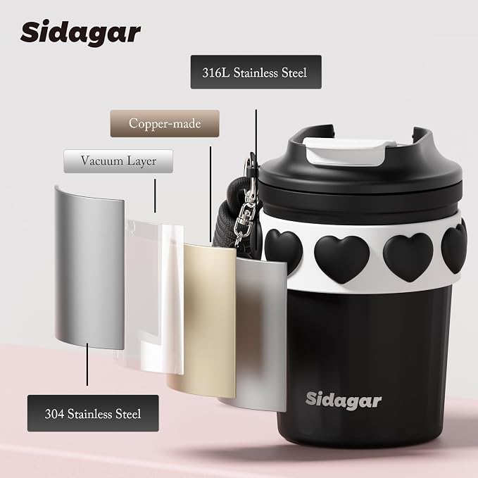SDGA+ 12 oz Travel Coffee Mug Spill Proof Leak Proof, Stainless Steel Thermal Coffee Cup with Lid, Resuable Cup for Hot and Cold, Portable Tumbler for Women, Black - Image 7