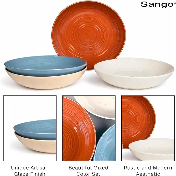 Sango Siterra Painter's Palette Stoneware Pasta Bowls (Set of 4) – Pasta & Serving Bowls, Earthy Reactive Glaze, Multi Assorted Colors, Microwave & Dishwasher Safe, for Everyday Dining & Entertainment - Image 7