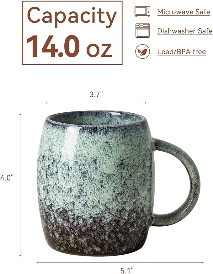 Sage & Moss Nebula Ceramic Coffee Mug - 14 oz Unique Reactive Glaze Coffee Cup with Large Handle, Barrel Cute Mug for Women Men Home Office Gift - Image 8
