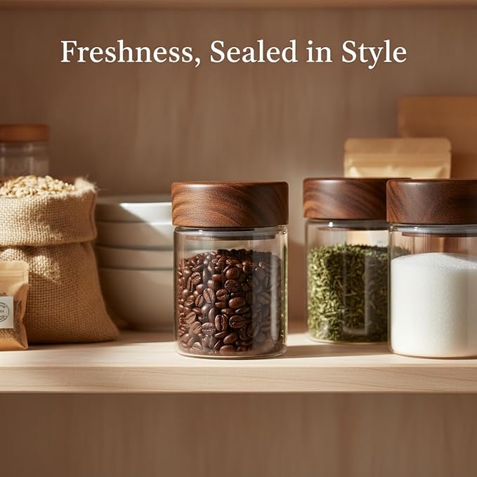 Home Organizers Glass Canister with Acacia Wood Lid, Borosilicate Jar for Coffee Tea Sugar Dry Goods Pantry Storage - Image 3