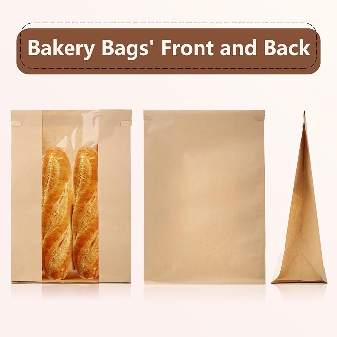 50 Pack Paper Sourdough Bread Loaf Bags 13.8x8.3x3.5 Inch Bakery Bags with Window for Baked Food Packaging Storage - Image 3