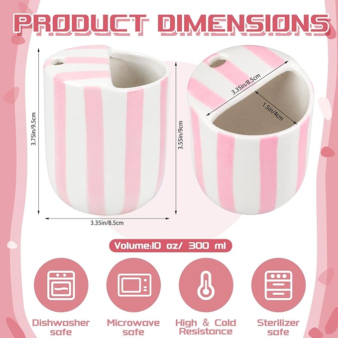 Ceramic Mug with Sip Hole 10 oz Novelty Pink Striped Ceramic Coffee Mug Hand Painted Travel Mugs Heat Resistant Non Slip Built in One Lid Handcraft Mugs for Coffee Lovers Appreciation Gift - Image 2