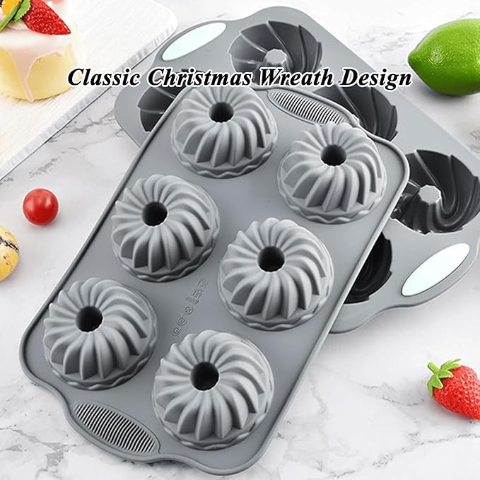 Wreath Ice Mold, 2026 New Christmas Wreath Ice Mold, 6 Hole Silicone DIY Mold, Flexible Silicone Mold for Wreath Ice Cubes, Donuts, Soap & Chocolate, Easy Release (Type-A+Type-B)