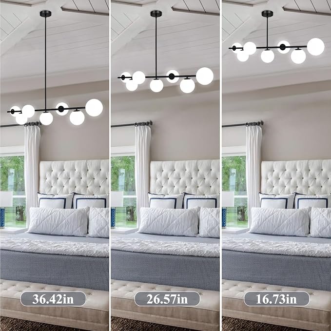 Modern Linear Chandelier 7-Light, Mid Century Black Globe Pendant Light for Dining Room, Kitchen Island Lighting Fixtures Ceiling, Bubble Glass Chandelier over Table for Living Room, Foyer, Bedroom - Image 9