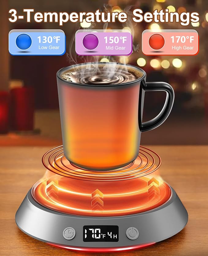 Kepwam Coffee Mug Warmer - 50W Electric Coffee Warmer for Desk 3 Temp Settings & 2-9 Timer Smart Cup Warmer for Desk Candle Warmer Plate with LED Lights Beverage Tea Milk Warmer for Home & Office - Image 2