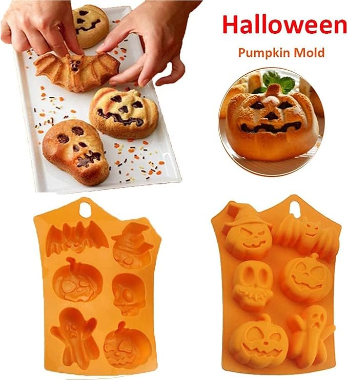 2Pcs Halloween Silicone Cake Mold，Pumpkin Bat Skull Ghost Shape Silicone Candy Chocolate Molds for DIY Cookies Soap Candy Gummy Chocolate Mold Ice Cream Tray for Kitchen DIY Baking Tools…