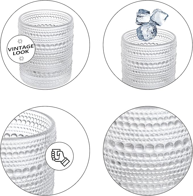 ZOOFOX Set of 6 Romantic Water Glasses, 12 oz Hobnail Glasses Tumbler, Clear Embossed Vintage Glassware Set for Beer, Cocktail, Soda, Beverages - Image 3