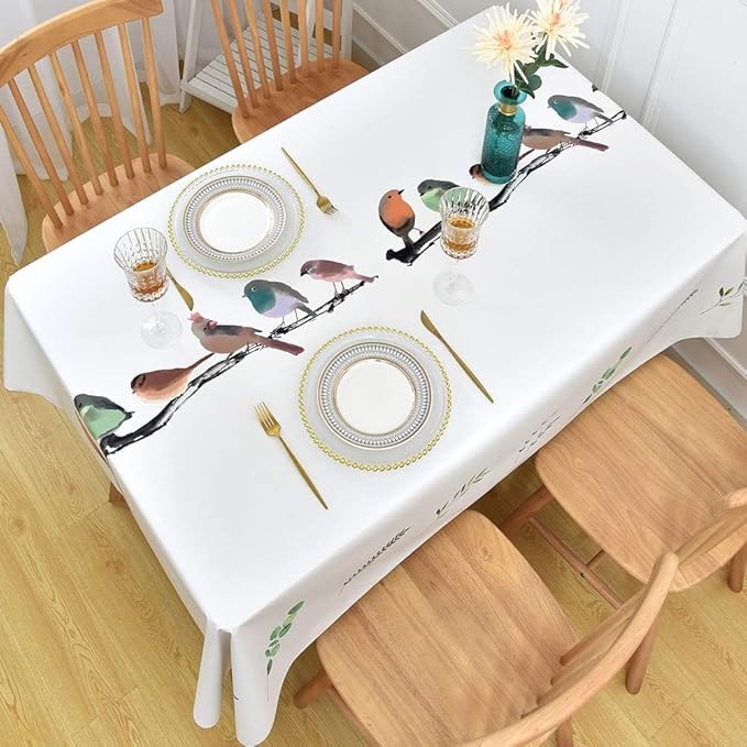 Wipeable Waterproof Tablecloth Vinyl Tablecloths for Rectangle Tables Heavy Duty PVC Tablecloth for Kitchen Dining Table(Birds, 54'' x 108'') - Image 6