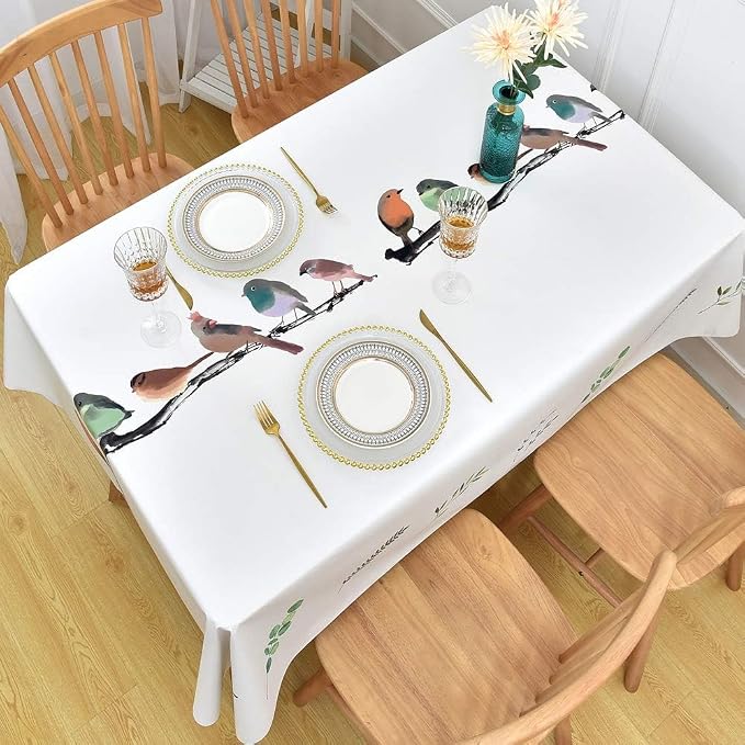 Wipeable Waterproof Tablecloth Vinyl Tablecloths for Rectangle Tables Heavy Duty PVC Tablecloth for Kitchen Dining Table(Birds, 54'' x 78'') - Image 6