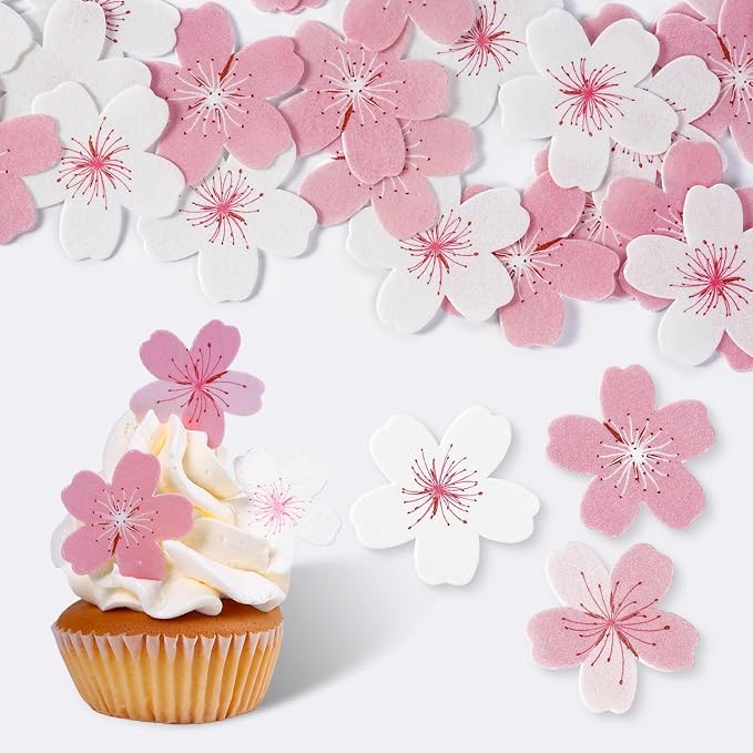 Edible Wafer Paper Flowers, 60 Pcs Pink Cherry Blossom, Edible Flowers Cake Decorations for Wedding, Baby Showers, Birthday, Anniversary, Flower Themed Party by Sujoygar