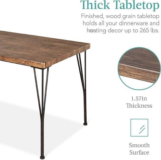 Best Choice Products 5-Piece Metal and Wood Indoor Modern Rectangular Dining Table Furniture Set for Kitchen, Dining Room, Dinette, Breakfast Nook w/ 4 Chairs - Drift Brown - Image 3