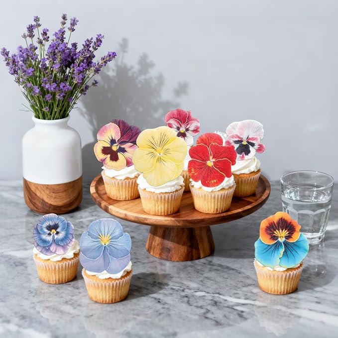 60pcs Edible Flower Cake Decoration, Wafers Paper Pansy Cake Topper Colorful Spring Birthday Party Decorations for Wedding Theme DIY Crafts Baby Shower Supplies - Image 6