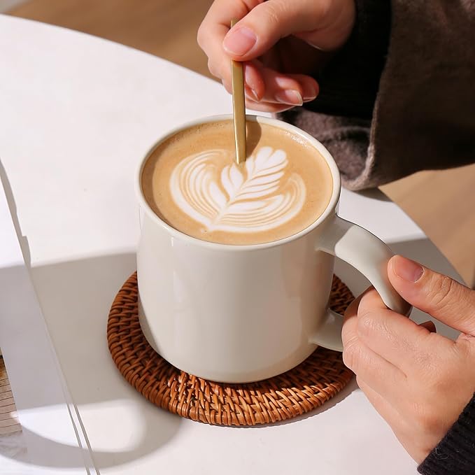 Coffee Mugs Set of 4, Stoneware Coffee Cups with Comfortable Handle, 16oz Ceramic Mugs for Kitchen & Office, Dishwasher & Microwave Safe - Creamy White - Image 6