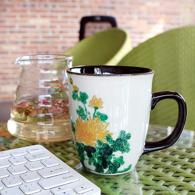 Funny Ceramic Magic Heat Color Changing Art Coffee Tea Mug Gold Chrysanthemum Printing Porcelain Mugs for Women Personalized White Green Tea Cup 16 oz Large coffee Mugs for Mom Girl Grandma - Image 4