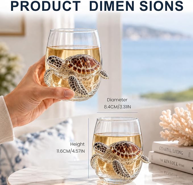 Coastal Stemless Wine Glasses Set of 4, 12oz 3D Ocean Animal Artisan Glassware Collection with Unique Sea Life Designs (D - Set of 1) - Image 3
