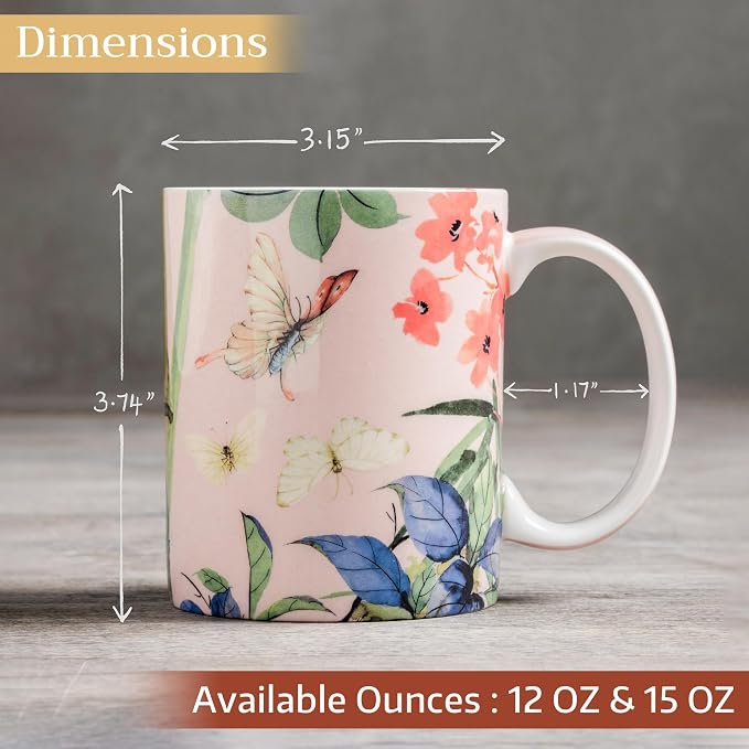 Maison d' Hermine Coffee Mug with Handles Tea Cups (12 Ounce, Pack of 1) | Fine Bone China Coffee Mugs for Hot Beverages Cappuccino Latte Home Restaurant Hotel Spring Summer -Canne - Fargesia - Image 4