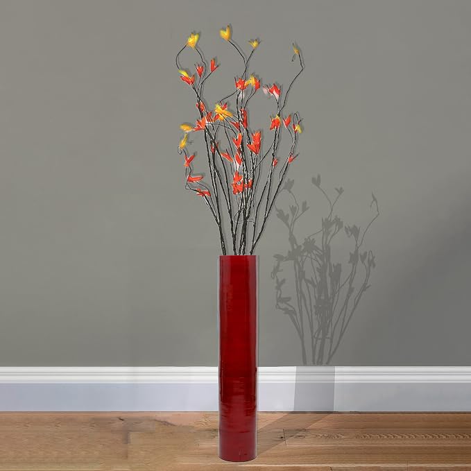 30-Inch-Tall Decorative Contemporary Bamboo Display Floor Vase - Cylinder Shape - Stylish Home Decor Accent - Modern Tall Vase for Living Room, Entryway, or Dining Room Decor, Red - Image 2
