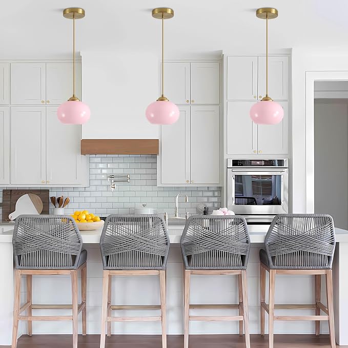 KCO Lighting Pink Globe Pendant Light Mid Century Modern Small Glass Pendant Lighting Brass Gold Chandelier Nordic Girl Room Kitchen Island - Image 4