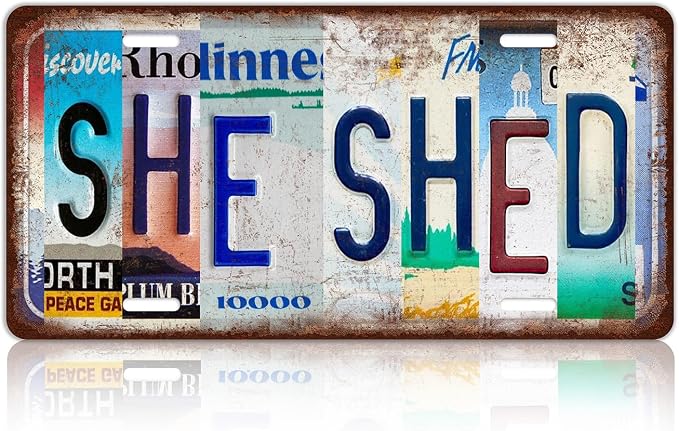 Vintage She Shed Metal Tin Sign License Plate Wall Decor 12 x 6 Inches by MTsigns