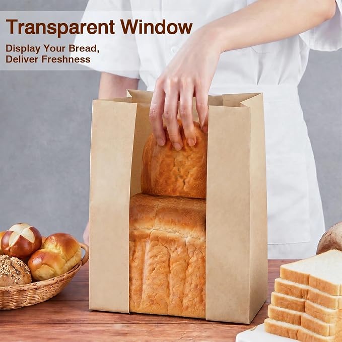 200 PCS Bread Bags for Homemade Bread, Clear Window Sourdough Bags | Bakery Paper Bags for Cookie and Snack Storage, Loaf Packaging, Sourdough Bread Bags Includes 225 Sealing Stickers - Image 5