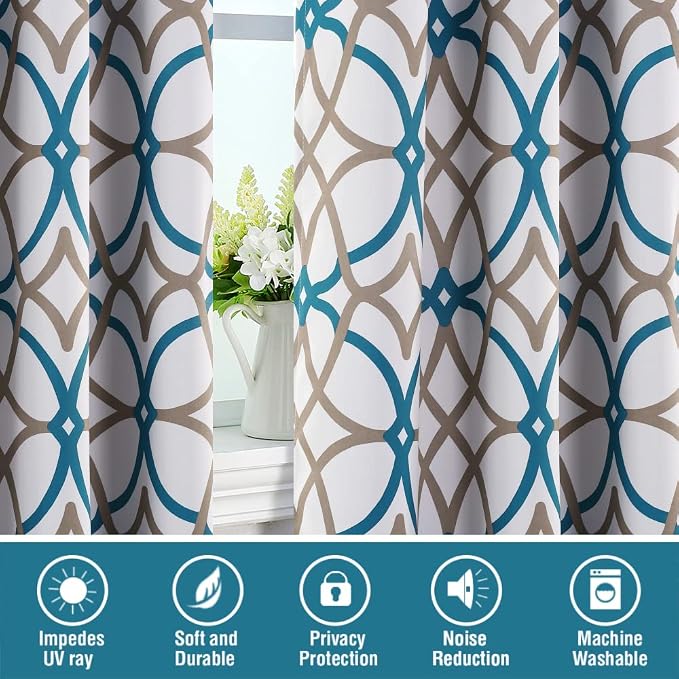 H.VERSAILTEX Blackout Curtains Printed Design 108 Inch Length 2 Panels Set Thermal Insulated Curtains for Bedroom Living Room Geometric Modern Grommet Window Drapes - Teal and Taupe - Image 6
