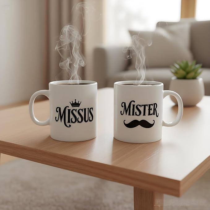 Porcelain Engagement Gifts For Couples, 11OZ Mister and Missus Mug Set of 2,Wedding Gifts for Couple, Bride and Groom Newlywed Bridal Shower, His Hers, Mr and Mrs, Christmas Day, Valentines - Image 4