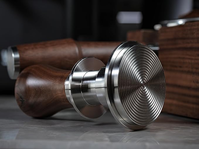 54mm Espresso Tamper For Breville Machines Calibrated Tamper Tool Espresso Walnut, Auto-Leveling and 30lb Spring Loaded Design Coffee Tamper With Stainless Steel Ripple Base