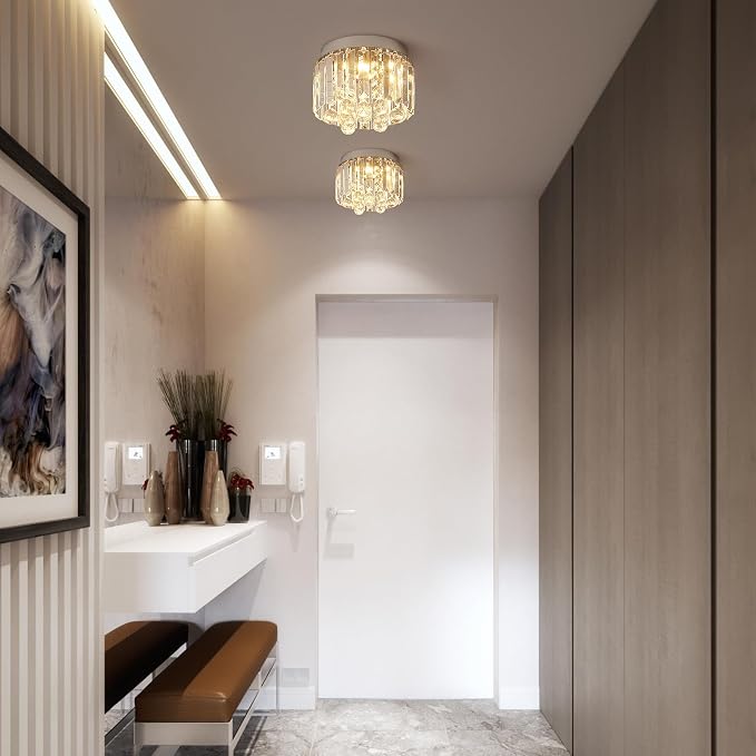 Crystal LED Ceiling Light Chandelier, Modern Semi Flush Mount Lighting Fixture Ceiling Lamp for Living Room, Dining Room, Bedroom, Kitchen Island, Entryway (7.87“ * 5.9” Round Warm Light) - Image 2