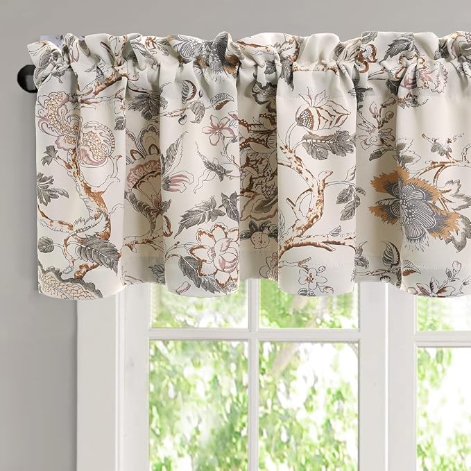 H.VERSAILTEX Blackout Curtain Valances for Kitchen Window/Living Room/Bathroom Privacy Added Rod Pocket Home Decoration Winow Valance, 52" W x 18" L, Floral in Sage and Brown by HVERSAILTEX