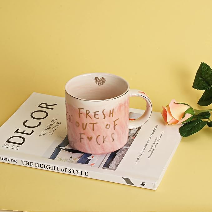 Funny Coffee Mugs Gifts for Women - Sarcastic Novelty Cups Gag Gift for Friends, Coworkers, Boss, Employee, Human Resources - Fresh Out Of - Inappropriate Cute Pink Marble Mug, 11.5oz Coffee Cup - Image 7