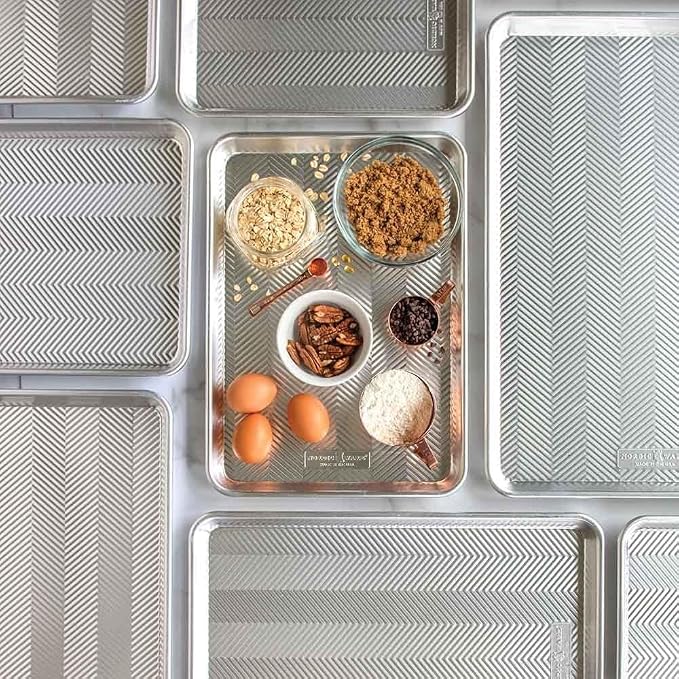 Prism Textured Aluminum Quarter Sheet Baking Pan, Heavy Duty Oven Safe Cookie Tray, Rust Resistant Easy Clean Bakeware for Baking Cookies, Pastries & Roasting - Image 3