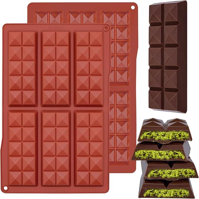 Chocolate Bar Molds Silicone Non Stick 2 Pack,Deep Dubai Granola Bar Diamond Shapes Mold for Making Filling Knafeh Pistachio Candy Snacks by GICGIEO
