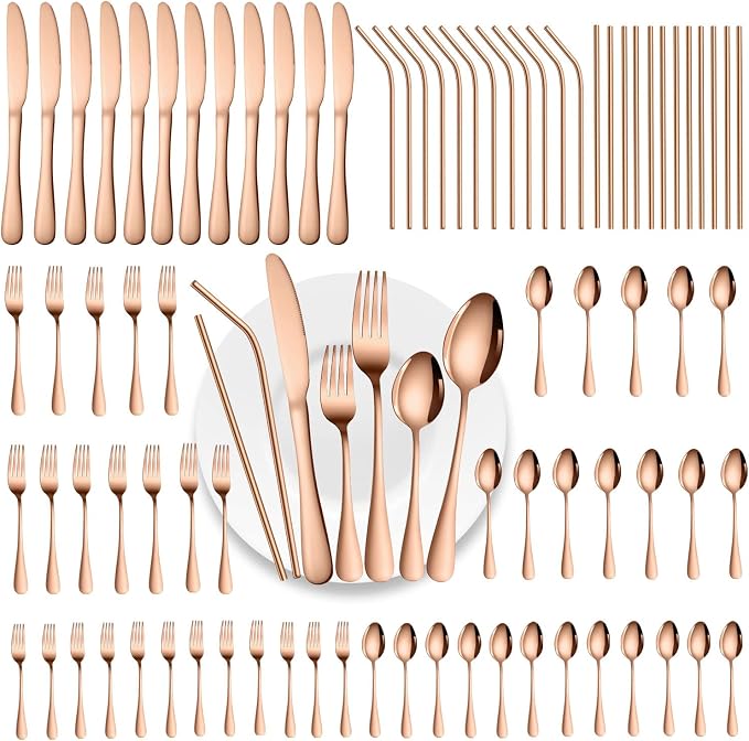 84 Pieces Mirror Rose Gold Silverware Service for 12 Flatware Set Stainless Steel Utensils Cutlery Set Dishwasher Safe by Gutuwellea