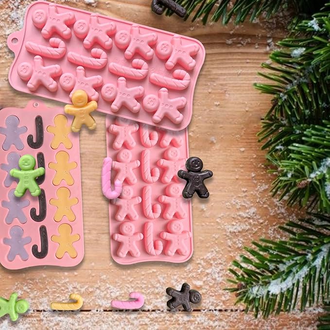 2 Pcs Christmas Silicone Molds for Chocolate, Gingerbread Man and Candy Shape 3D Chocolate Silicone Mold 24-Cavities Candy Moulds for Christmas Day Winter Theme Candy Pudding Jelly Making