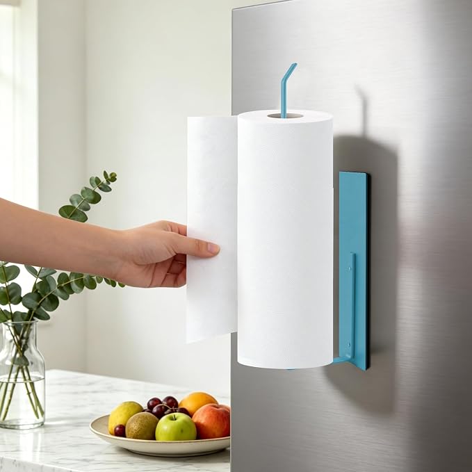 Paper Towel Holder Magnetic, Magnetic Paper Towel Holder for Fridge, Toilet Paper Roll Holder Magnet Towel Rack Wall Mount Shelf Bar for Towels Rolls Bathroom RV Dorm Kitchen Wall Decor, Blue - Image 2