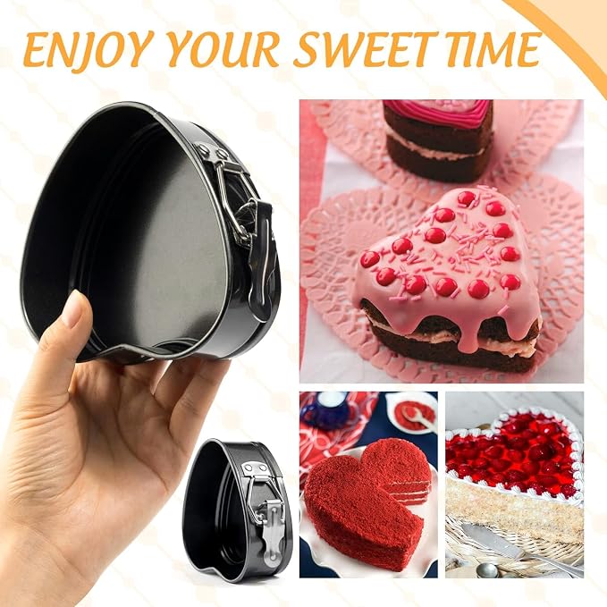 Heart Springform Cake Pan Set of 3 Non Stick Durable Cake Baking Pans with Removable Bottom Cake Molds for Baking - Image 4