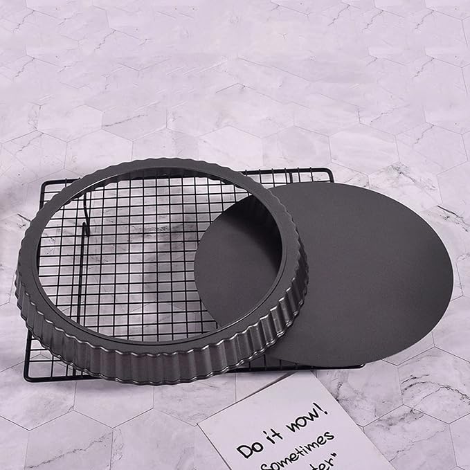Tart Pan with Removable Bottom Nonstick Carbon Steel Deep Quiche Dish for Baking Pies Cakes ([Thickened] 12-inch live bottom pie plate) - Image 4