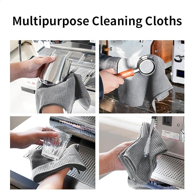 watchget Microfiber Cleaning Cloth,Barista Micro Cloth 4 Pack Grey | Barista Towels Espresso Towel Espresso Machine Cloths,Steam Wand Cloth,Kitchen Cleaning Cloth Waffle Weave(12"x12") - Image 5