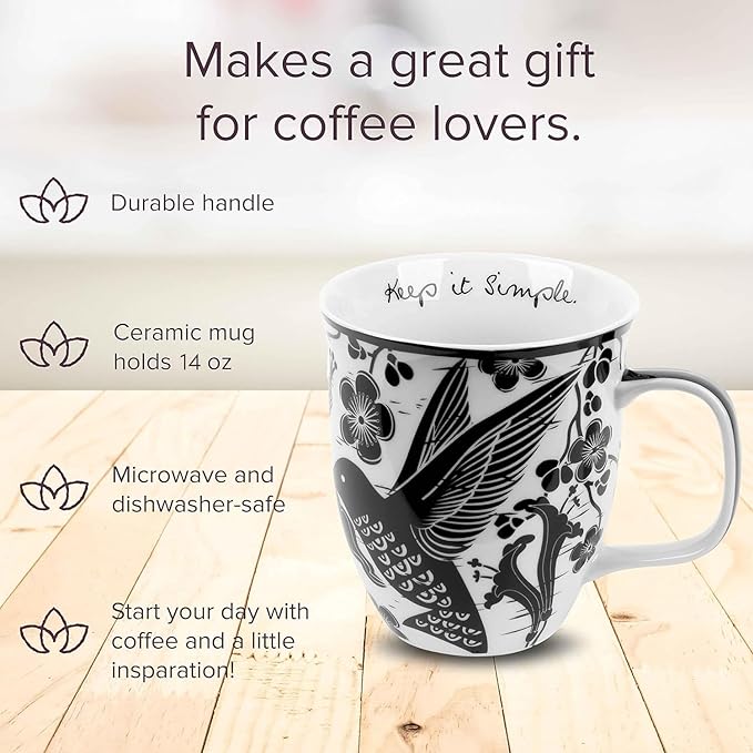 Karma Gifts 14 oz Black and White Boho Mug Hummingbird - Cute Coffee and Tea Mug - Ceramic Coffee Mugs for Women and Men - Image 2