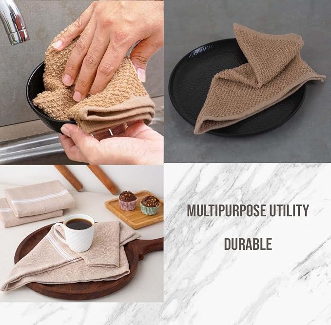 LANE LINEN 16 Piece Kitchen Dish Cloths Set - 100% Cotton Dish Towels, Heat Resistant Kitchen Mittens and Pot Holder Set, Reusable Dish Rags for Washing Dishes, Dish Towels for Kitchen Drying - Beige - Image 9