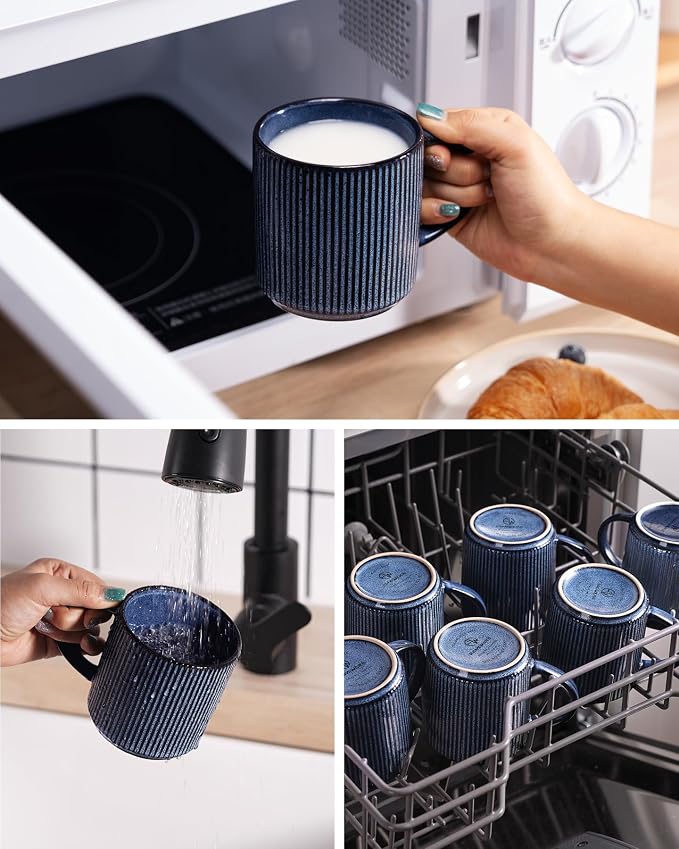 famiware Coffee Mug Set for 8, Star 12 oz Catering Mugs Cup Set with Handle for Coffee, Tea, Cocoa, Milk - Ceramic Stoneware Drinkware Set, Nebulas Blue - Image 7
