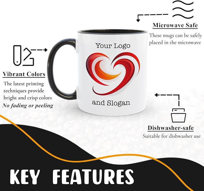 Personalized Coffee Mug, Custom Picture Text or Logo Ceramic Mug, Customized Gift for Men & Women, Taza Personalizada with Photo and Words, Customizable 11 Oz Tea Cup | White - Black - Image 3