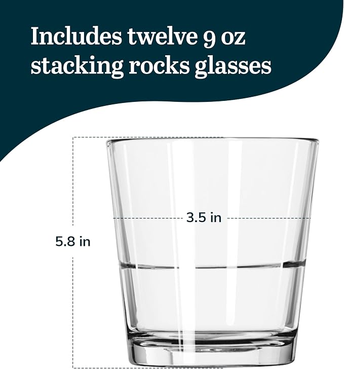 Libbey 15790 Restaurant Basics Stacking 9 oz Pint Glasses Set of 12, All Purpose Heavy Duty Glasses, Durable and Dishwasher-Safe Glass Drinkware - Image 3