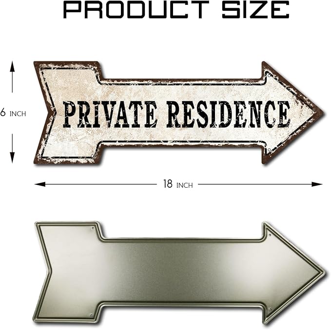 Mukuko Arrow Tin Metal Sign Private Residence, 6" x 18" | Aluminum Metal Plaque, Retro Wall Decor, Outdoor Decor - Image 2