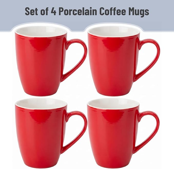 BTaT- Porcelain Coffee Mugs Set, 16 Ounces, 4 Pack, Red Ceramic Coffee Mugs with Handle, Restaurant Cups for Mocha, Tea, Cappuccino, Cocoa, Cereal, Mug Gift Set, Dishwasher and Microwave Safe - Image 2