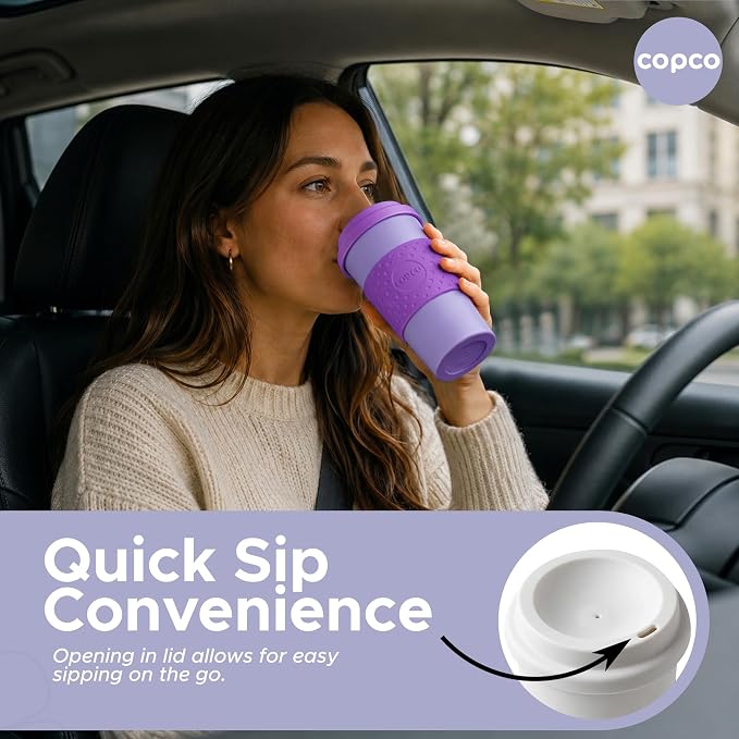 Copco Acadia Travel Mug, 16 Oz - Purple & Light Purple, Set of 2 | Reusable Double Wall Insulated Cup with Spill-Resistant Lid, Non-Slip Grip, Fits Car Cup Holders, Microwave & Dishwasher Safe - Image 6