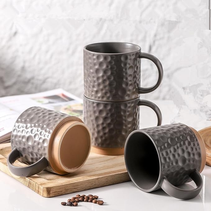Nihow 16OZ Stackable Coffee Mug Set, Large Ceramic Coffee Mug Set of 4,Coffee Cup Set for Cappuccino/Latte/Cocoa,Dishwasher & Microwave Safe,Matte Gray - Image 8